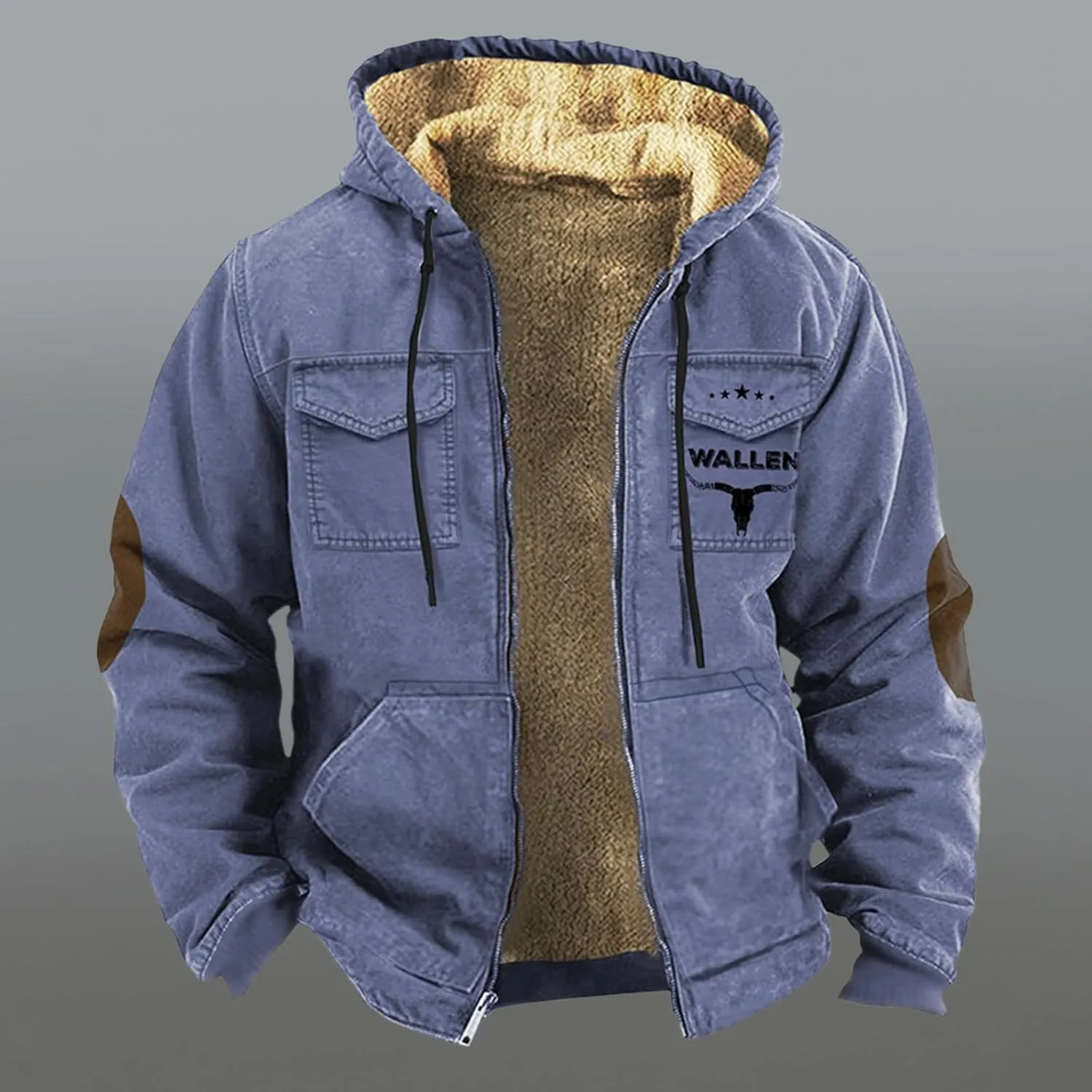 Men's Aztec Western Jackets Cowboy Winter Warm Sherpa Fleece Coats Long Sleeve Retro Ethnic Vintage Casual Jacket