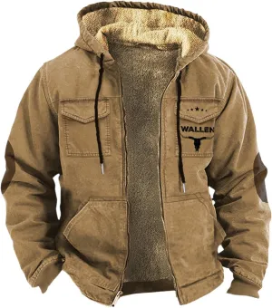 Men's Aztec Western Jackets Cowboy Winter Warm Sherpa Fleece Coats Long Sleeve Retro Ethnic Vintage Casual Jacket