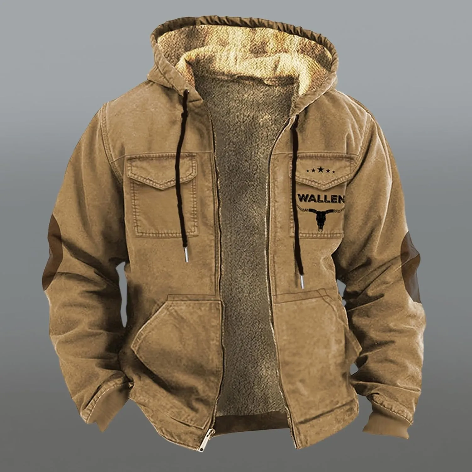 Men's Aztec Western Jackets Cowboy Winter Warm Sherpa Fleece Coats Long Sleeve Retro Ethnic Vintage Casual Jacket