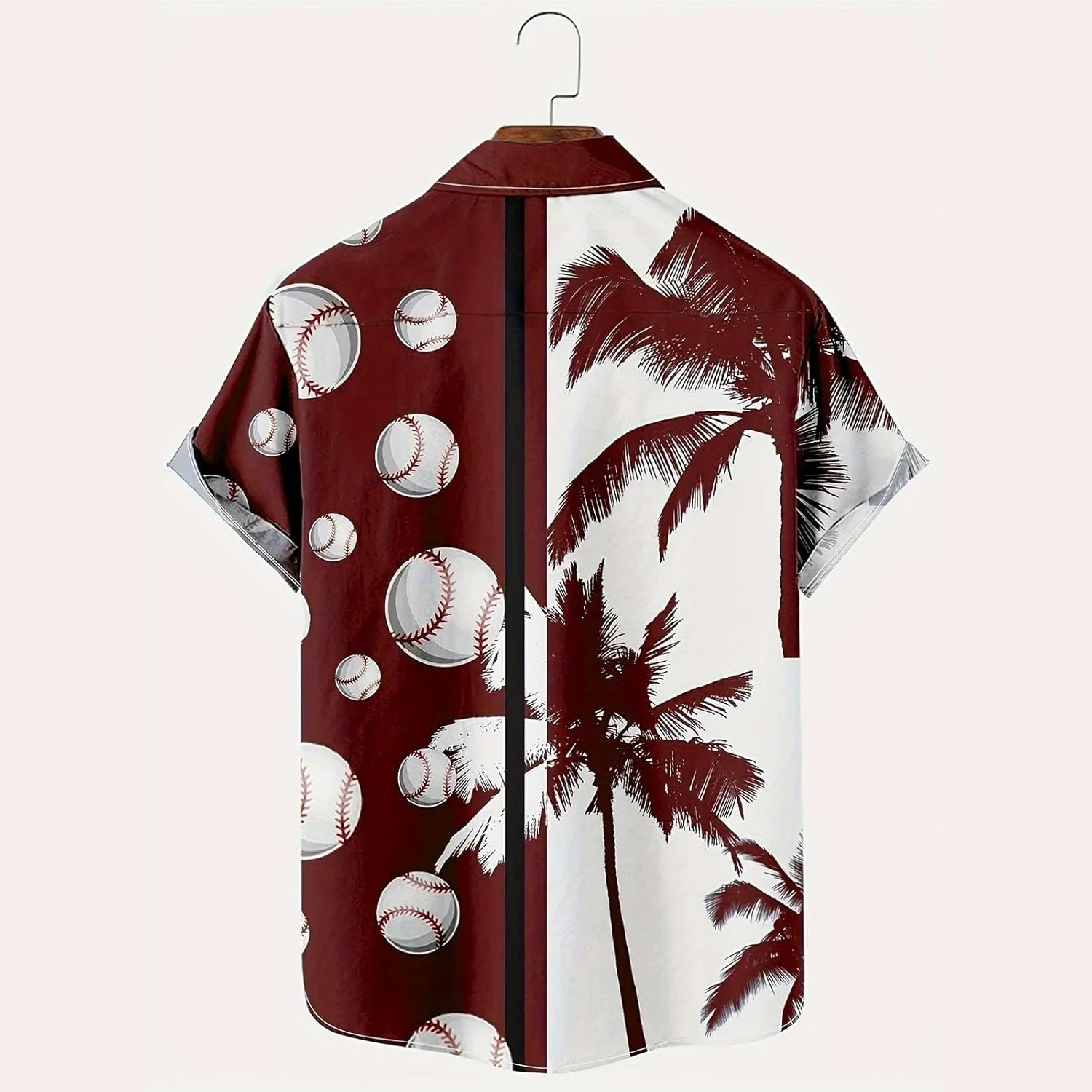 Men's Baseball Hawaiian Shirts Big and Tall Game Day Palm Trees Print Button Up Tshirts Summer Baseball Lover Tees