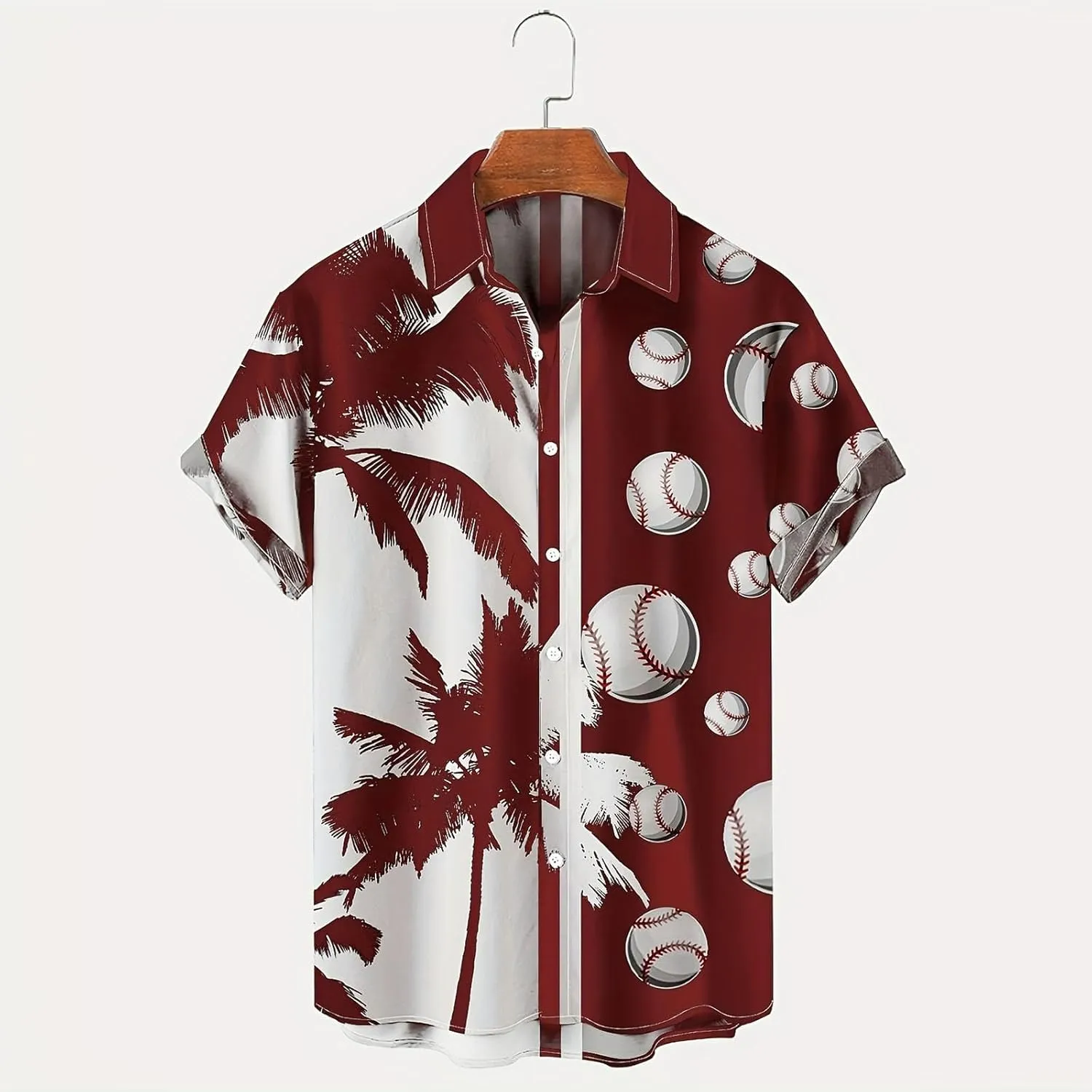 Men's Baseball Hawaiian Shirts Big and Tall Game Day Palm Trees Print Button Up Tshirts Summer Baseball Lover Tees
