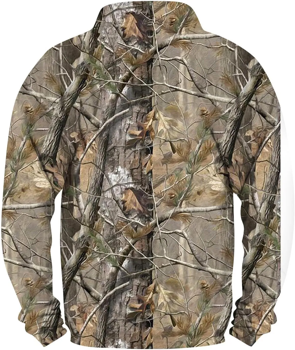Mens Camo Sweatshirt Stand Collar Pullover, Buckle Closure, for Camouflage Training Clothes and Outdoor Sportswear