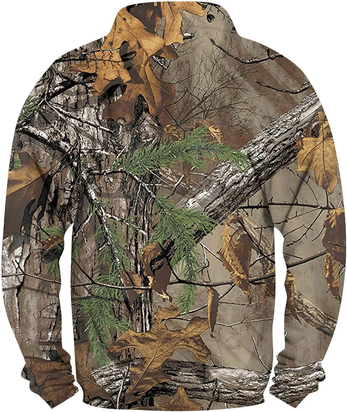 Mens Camo Sweatshirt Stand Collar Pullover, Buckle Closure, for Camouflage Training Clothes and Outdoor Sportswear