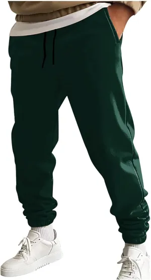 Mens Cargo Pants Casual Drawstring Hiking Pants Joggers Athletic Workout Pants Loose Straight Sweatpants with Pockets