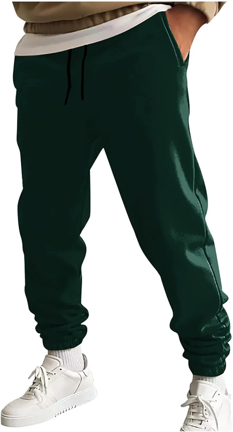 Mens Cargo Pants Casual Drawstring Hiking Pants Joggers Athletic Workout Pants Loose Straight Sweatpants with Pockets