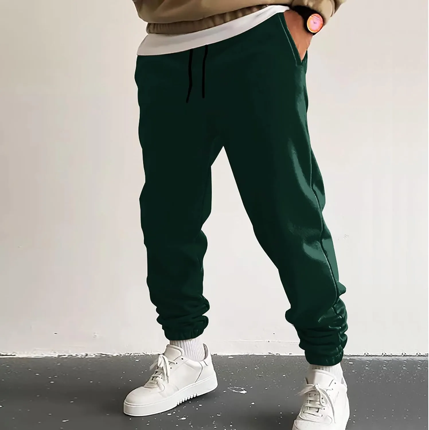 Mens Cargo Pants Casual Drawstring Hiking Pants Joggers Athletic Workout Pants Loose Straight Sweatpants with Pockets
