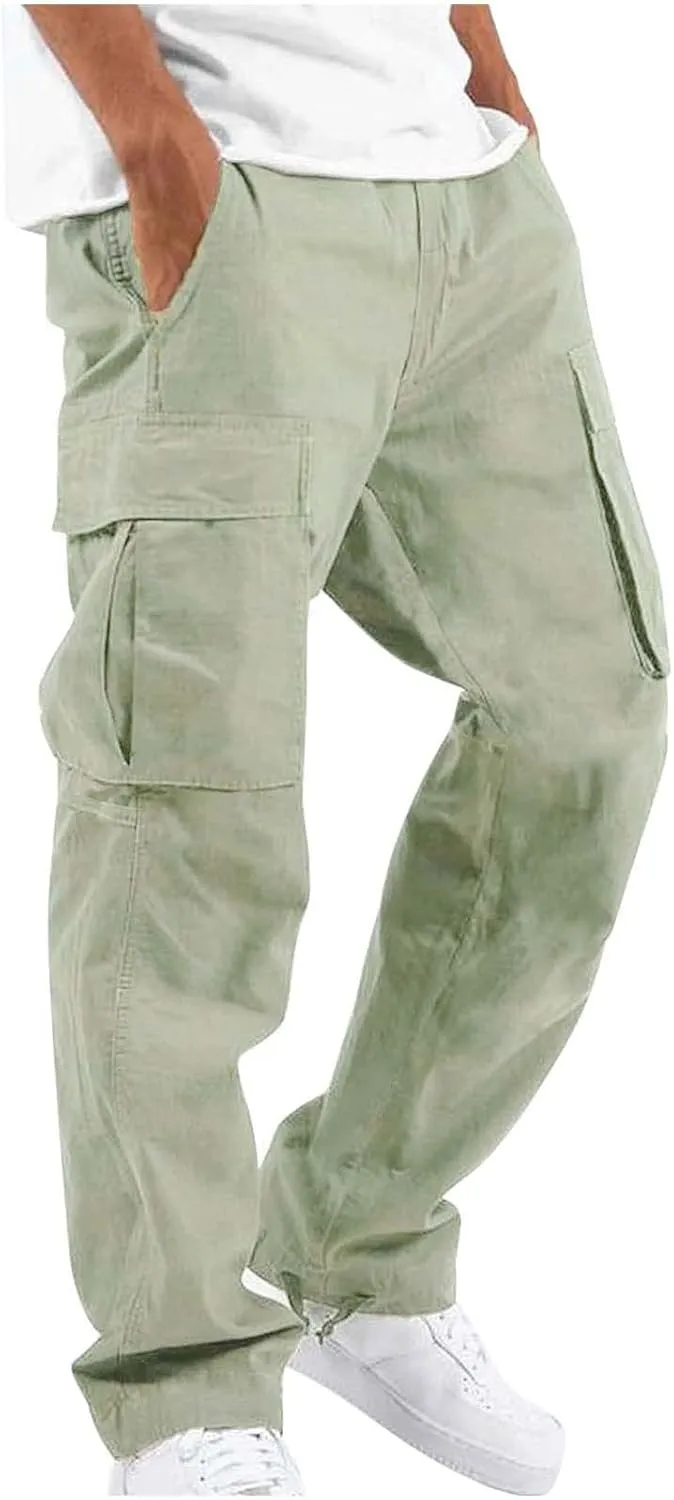 Mens Cargo Pants Relaxed Fit Casual Outdoor Athletic Cotton Joggers Lightweight Camping Hiking Pants with Pockets
