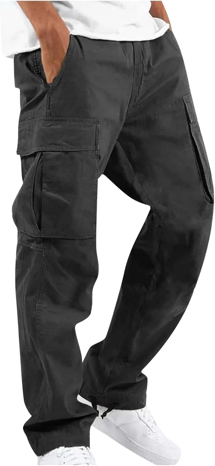 Mens Cargo Pants Relaxed Fit Casual Outdoor Athletic Cotton Joggers Lightweight Camping Hiking Pants with Pockets