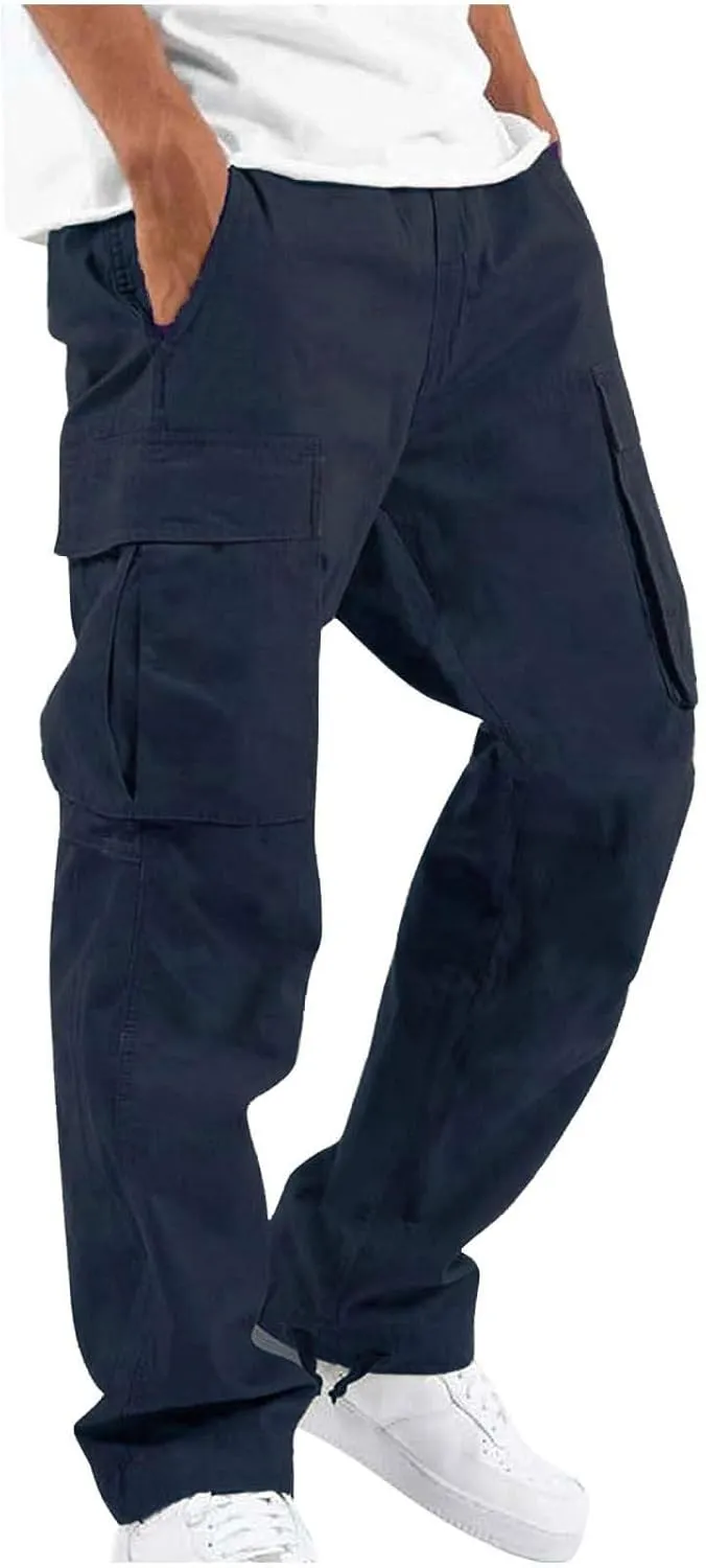 Mens Cargo Pants Relaxed Fit Casual Outdoor Athletic Cotton Joggers Lightweight Camping Hiking Pants with Pockets