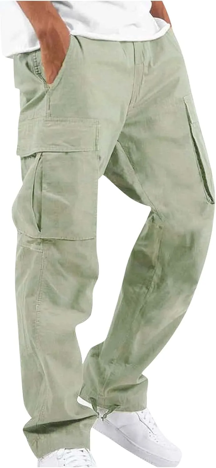 Mens Cargo Pants Relaxed Fit Casual Outdoor Athletic Cotton Joggers Lightweight Camping Hiking Pants with Pockets