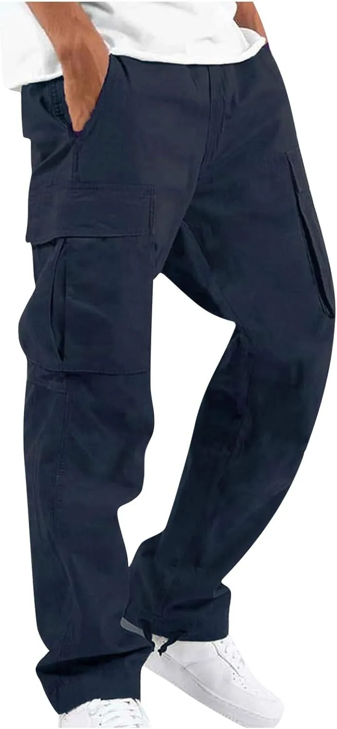 Mens Cargo Pants Relaxed Fit Casual Outdoor Athletic Cotton Joggers Lightweight Camping Hiking Pants with Pockets
