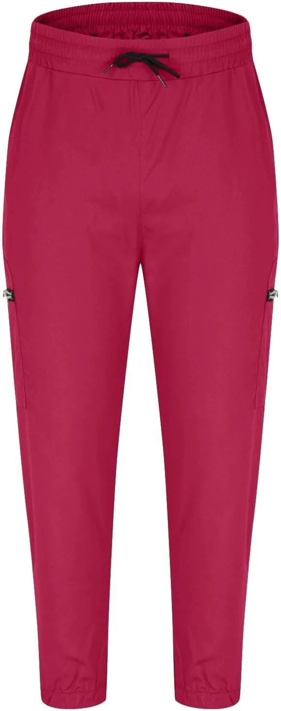 Men's Casual Cargo Pants Drawstring Elastic Waist Joggers Sweatpants Solid Color Multiple Pockets Hiking Trousers