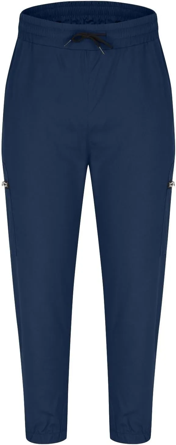Men's Casual Cargo Pants Drawstring Elastic Waist Joggers Sweatpants Solid Color Multiple Pockets Hiking Trousers