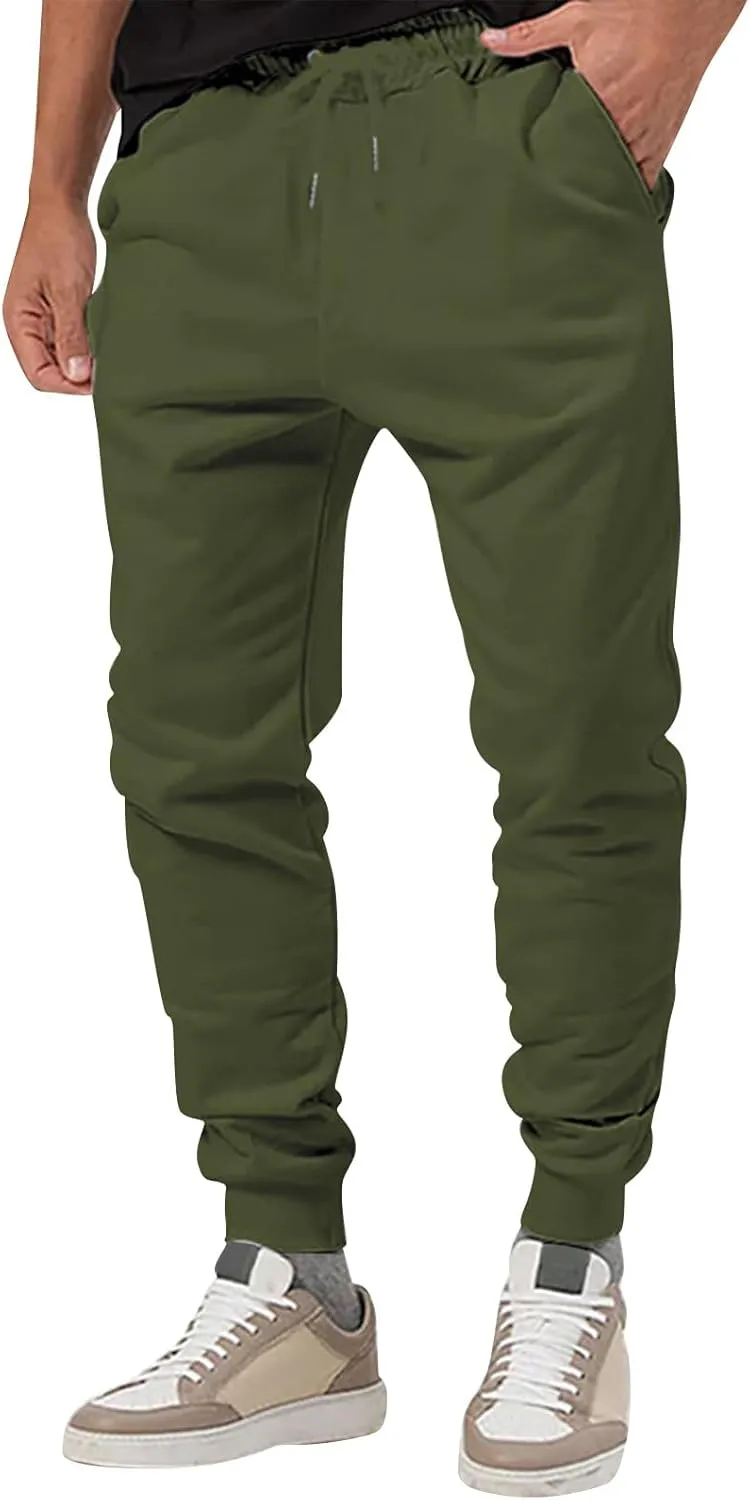 Men's Casual Cargo Pants Workout Joggers Stretch Sweatpants Hiking Drawstring Workout Athletic Pants with Pockets