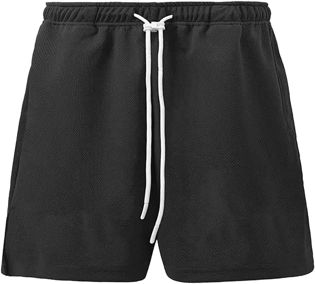 Men's Casual Ice Silk Shorts Cotton Elastic Waist Drawstring Quick Dry Basketball Running Short Lightweight