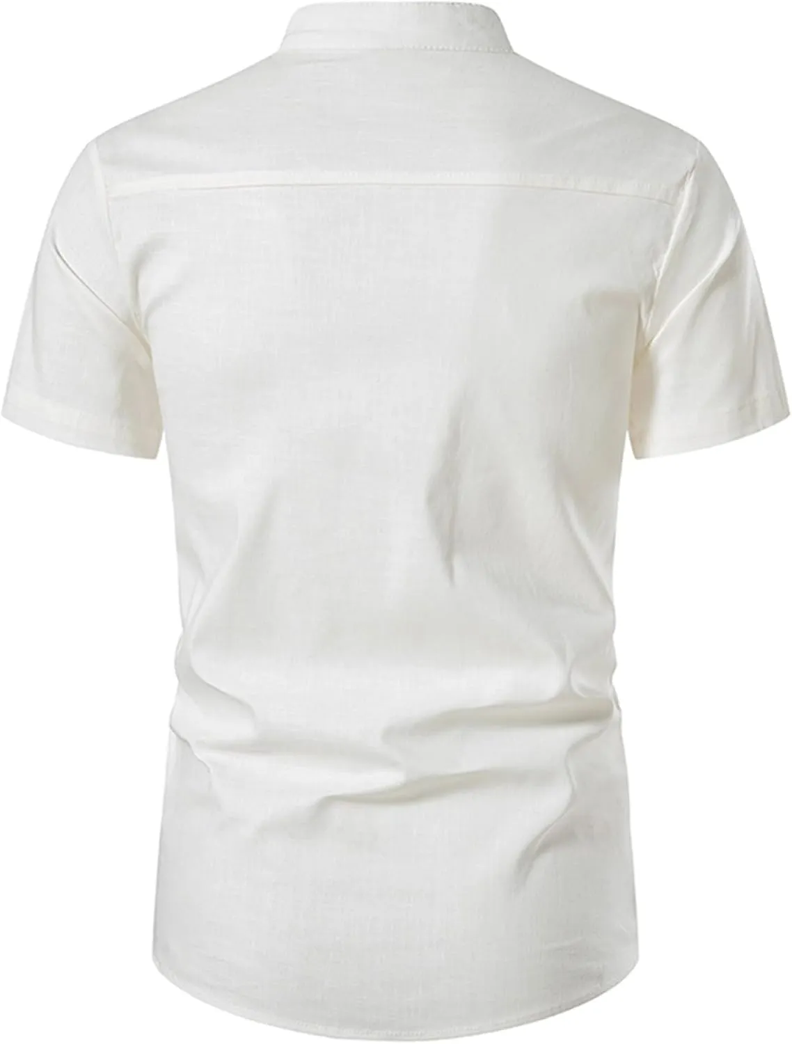 Men's Casual Stand-up Collar Shirt Top Summer Collarless Linen Button-Down Shirt Beach yoga Short Sleeve Shirts