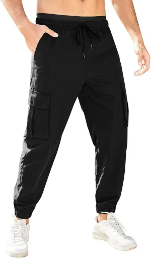 Mens Casual Sweat Pants Drawstring Stretch Hiking Pants Lightweight Relaxed Fit Joggers Trousers with Patch Pockets