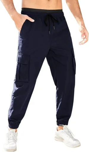 Mens Casual Sweat Pants Drawstring Stretch Hiking Pants Lightweight Relaxed Fit Joggers Trousers with Patch Pockets