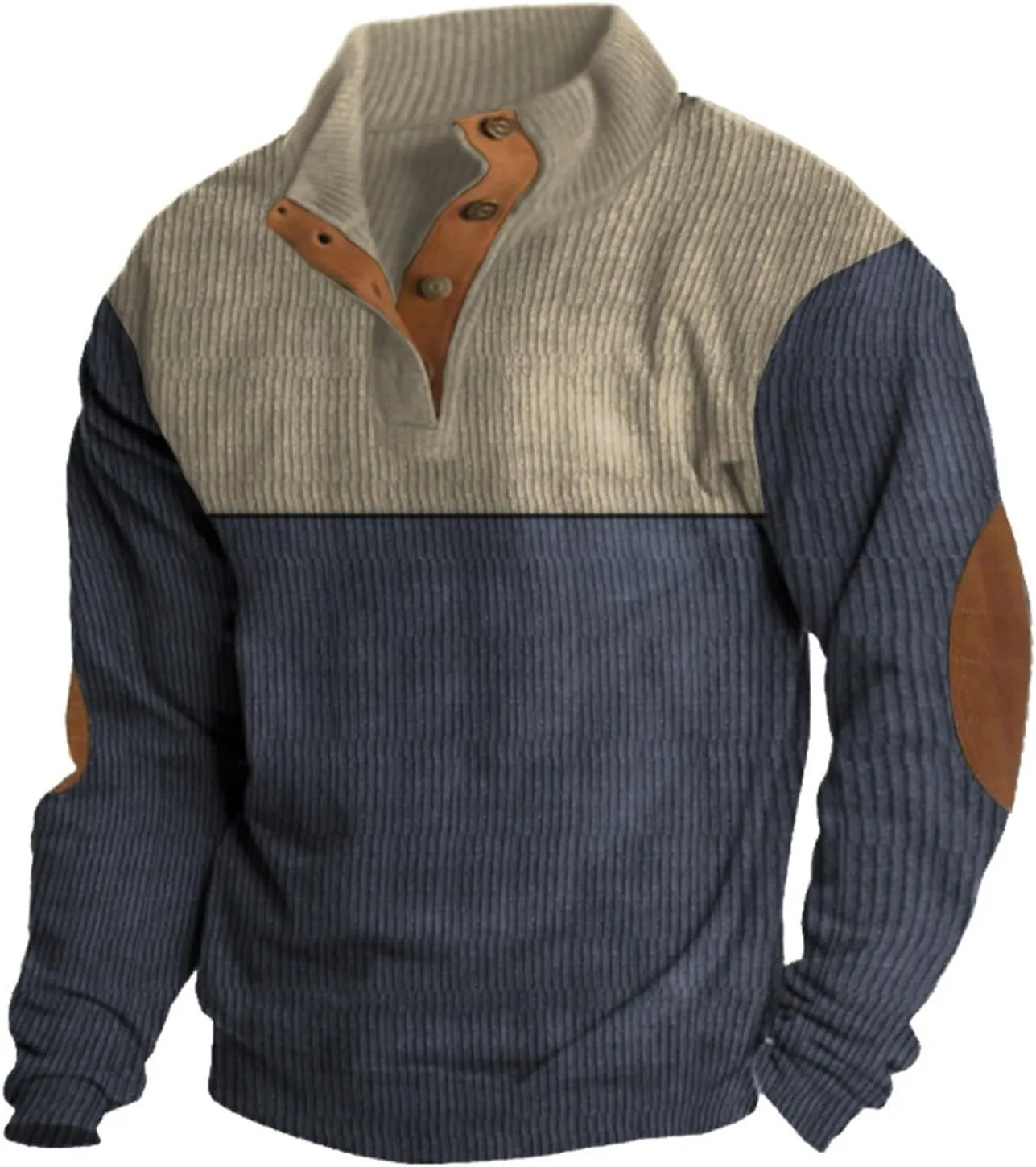 Men's Corduroy Sweatshirts Long Sleeve Henry Collar 1/4 Button Casual Outdoor Pullover