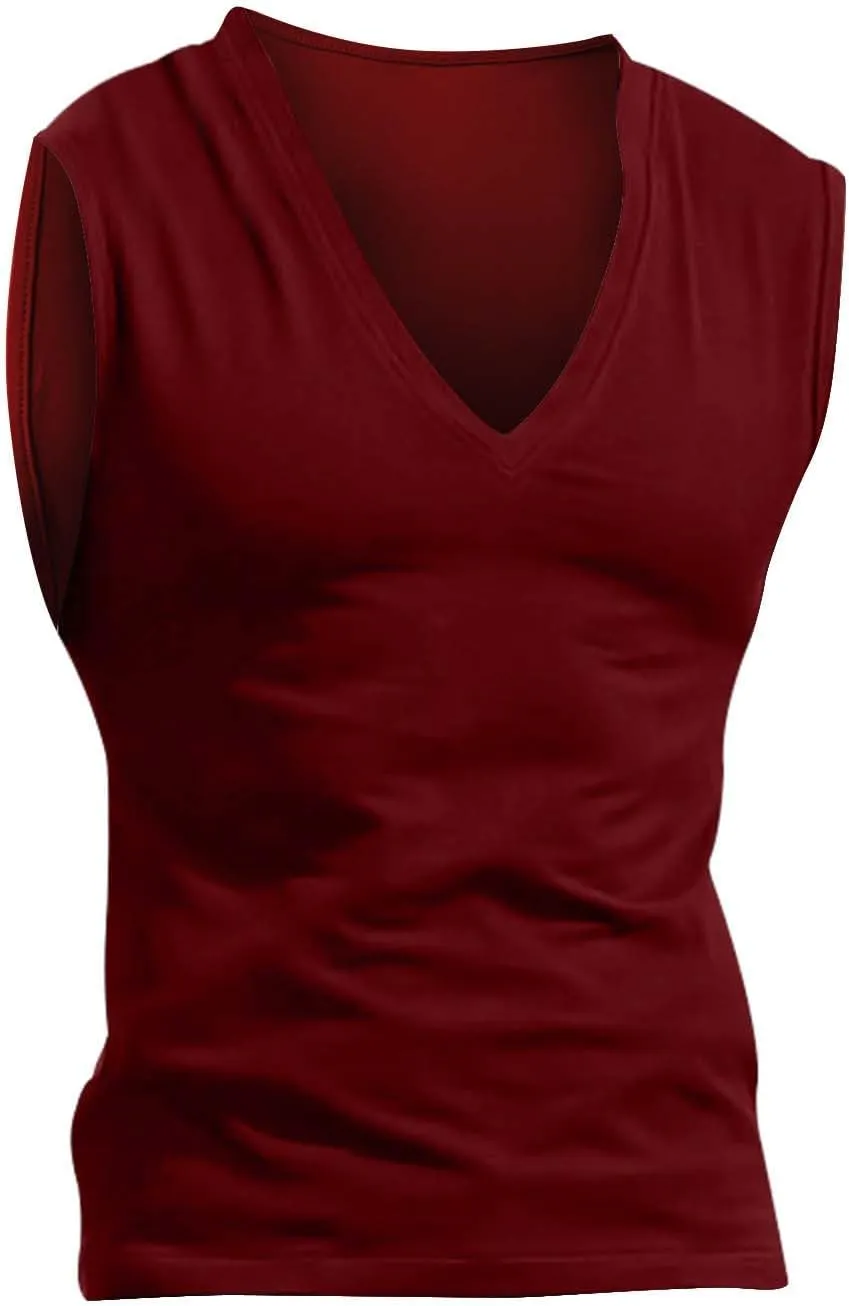 Mens Deep V Neck Tank Tops, Stretch Muscle Gym Workout Sleeveless Slim Fit Low Cut Tank Tops for Summer Beach