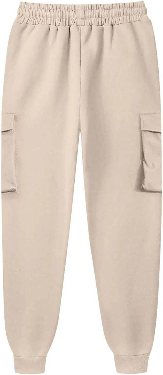 Men's Drawstring Cargo Sweatpants Open Bottom Fleece Athletic Hiking Jogger Cargo Sweatpants for Men with Pockets