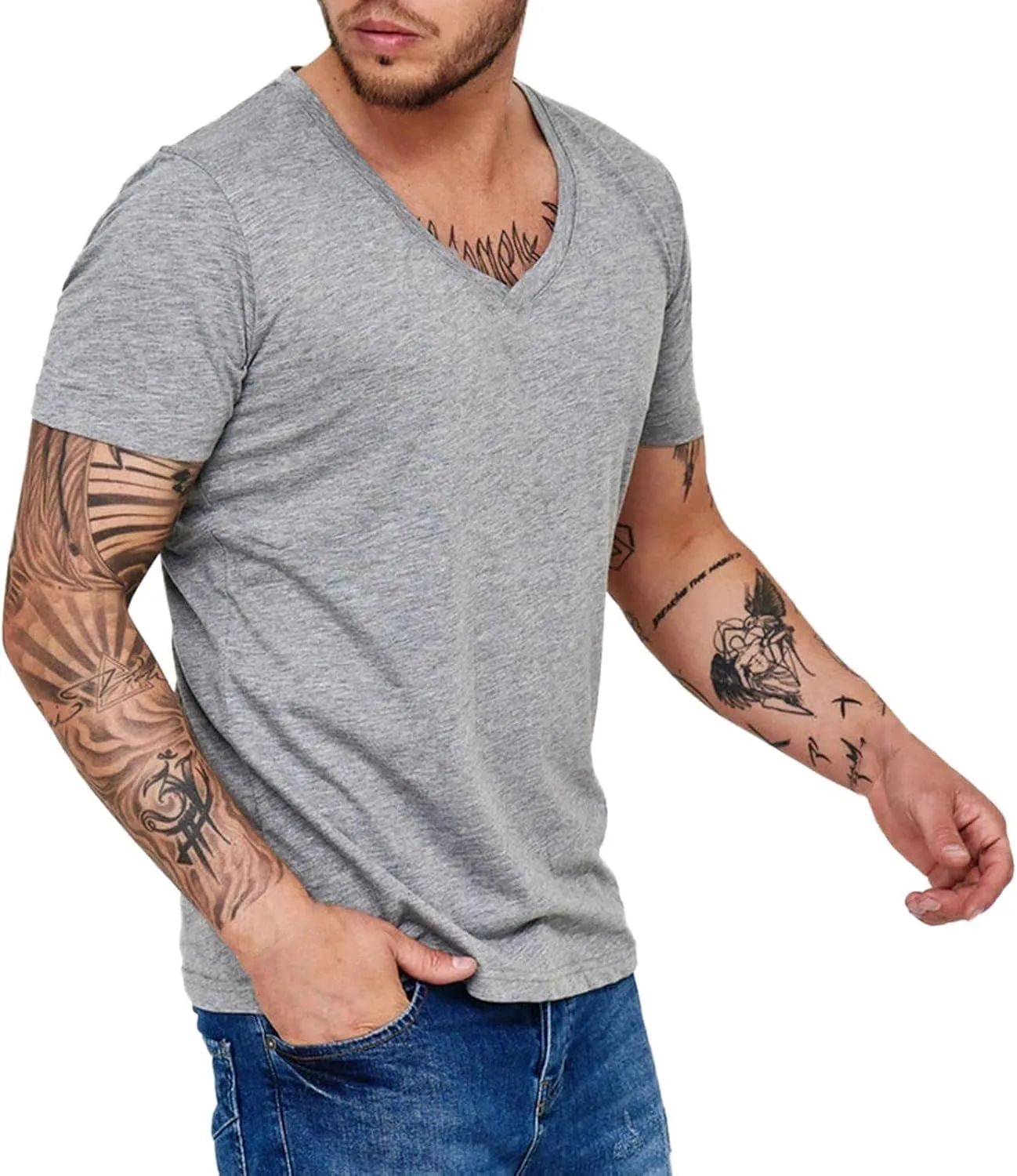 Mens Fitness V Neck Tshirts Plus Size Quick Dry Short Sleeve Stretch Casual Training Tops Workout Gym Running Muscle Shirts
