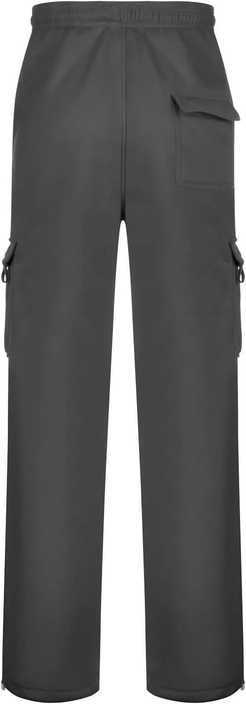 Men's Fleece Cargo Sweatpants Casual Loose Fit Pants Elastic Waist Joggers Sweatpants Sports Athletic Trousers