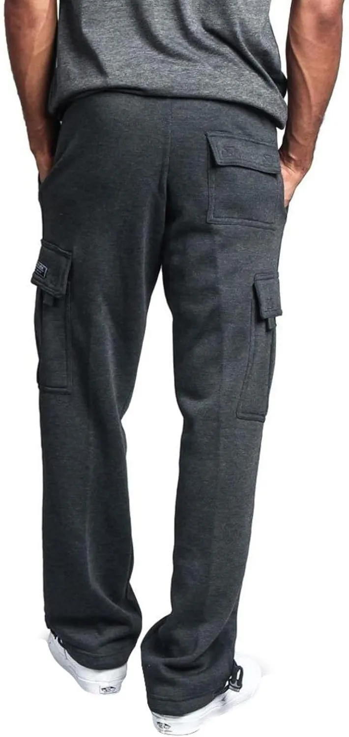 Men's Fleece Cargo Sweatpants Casual Loose Fit Pants Elastic Waist Joggers Sweatpants Sports Athletic Trousers