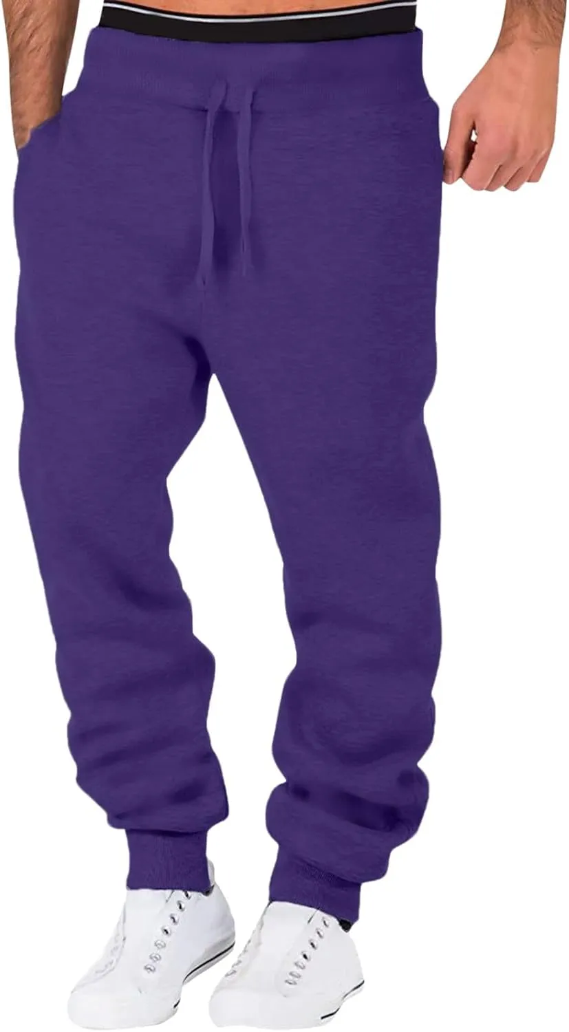 Men's Fleece Cargo Sweatpants Casual Loose Fit Pants Elastic Waist Joggers Sweatpants Sports Athletic Trousers