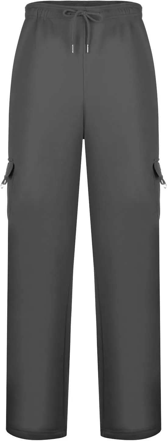 Men's Fleece Cargo Sweatpants Casual Loose Fit Pants Elastic Waist Joggers Sweatpants Sports Athletic Trousers