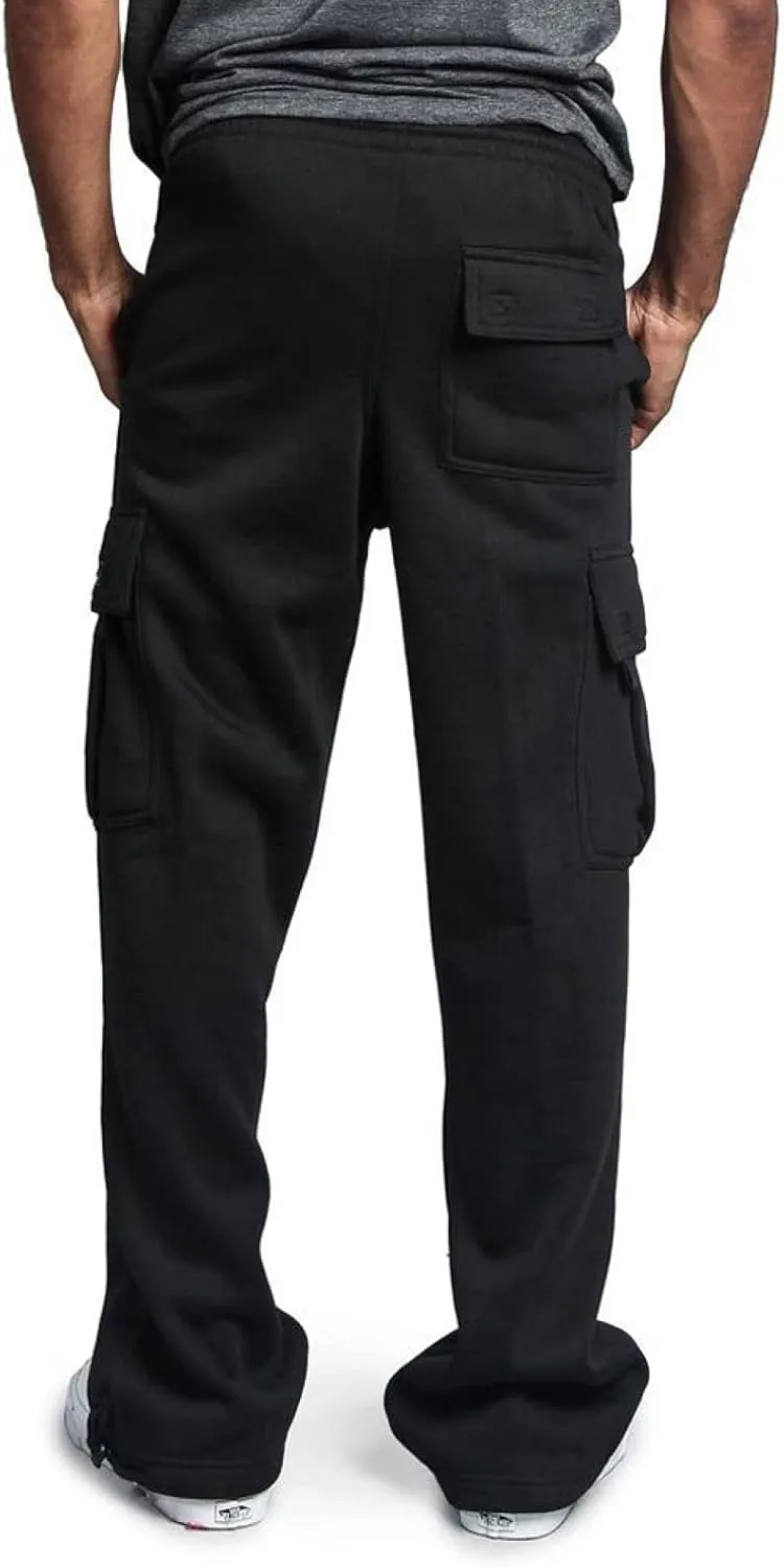 Men's Fleece Cargo Sweatpants Casual Loose Fit Pants Elastic Waist Joggers Sweatpants Sports Athletic Trousers