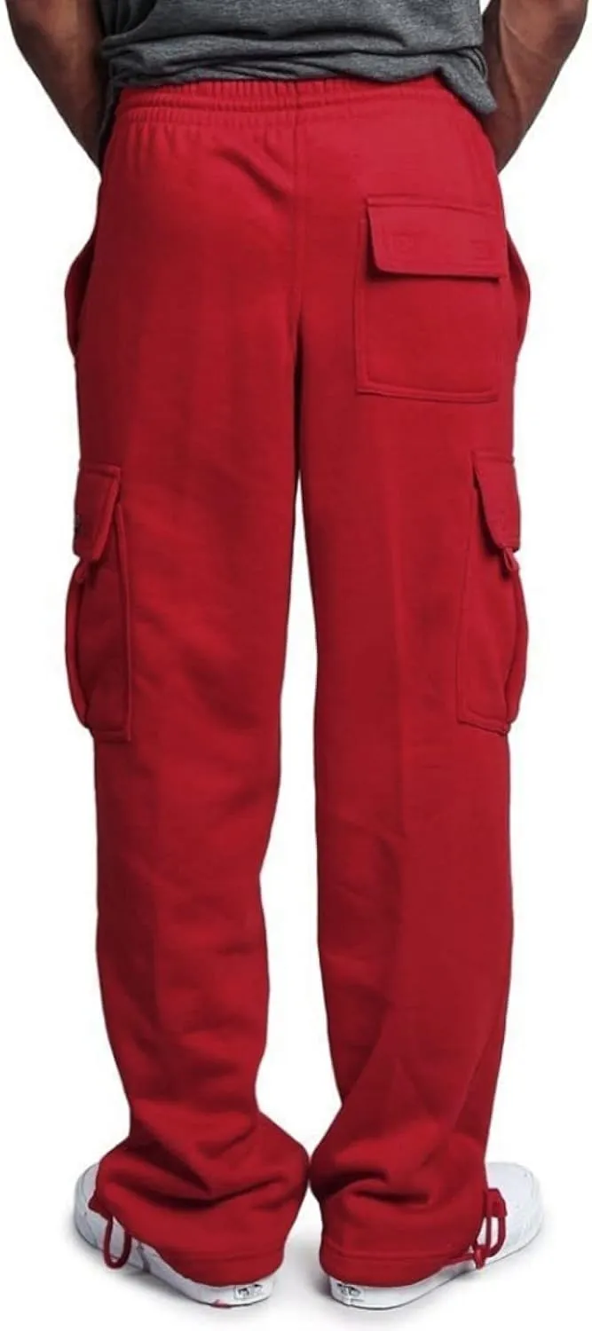 Men's Fleece Cargo Sweatpants Casual Loose Fit Pants Elastic Waist Joggers Sweatpants Sports Athletic Trousers