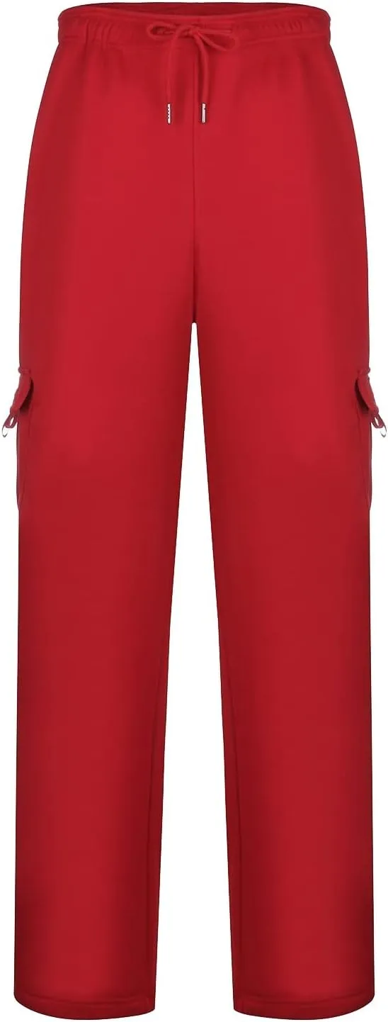 Men's Fleece Cargo Sweatpants Casual Loose Fit Pants Elastic Waist Joggers Sweatpants Sports Athletic Trousers