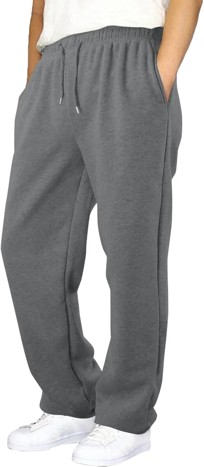 Mens Fleece Lined Sweatpants Baggy Joggers Pants Wide Leg Workout Pants Elastic Waist Cargo Sweatpants Casual Bottoms