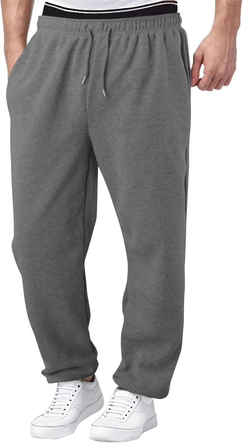 Mens Fleece Lined Sweatpants Baggy Joggers Pants Wide Leg Workout Pants Elastic Waist Cargo Sweatpants Casual Bottoms