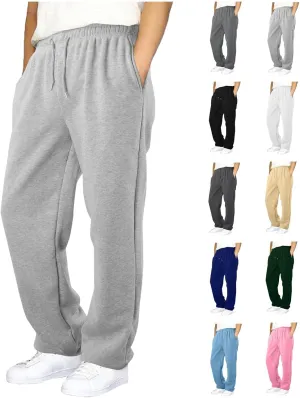 Mens Fleece Lined Sweatpants Baggy Joggers Pants Wide Leg Workout Pants Elastic Waist Cargo Sweatpants Casual Bottoms
