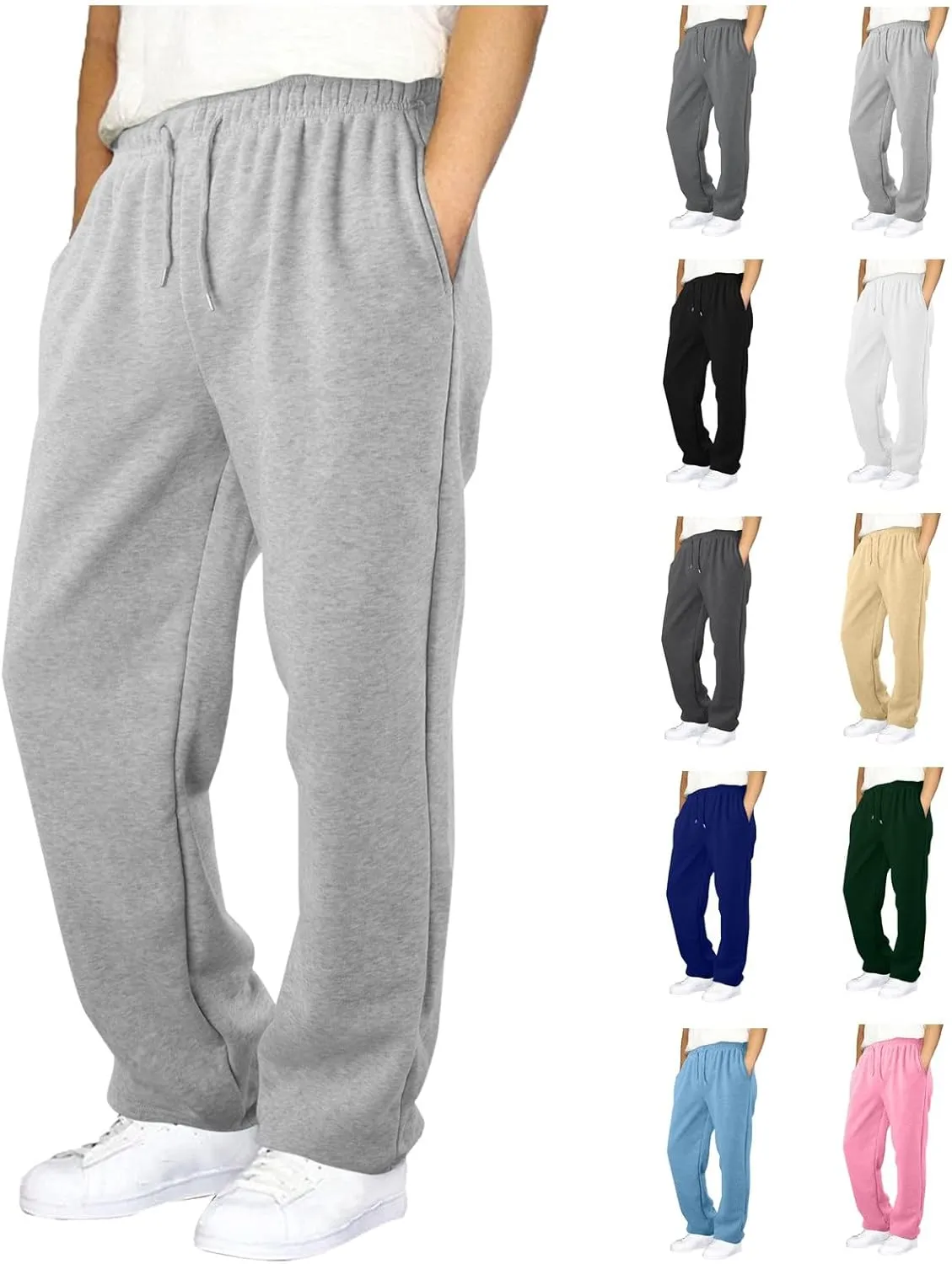 Mens Fleece Lined Sweatpants Baggy Joggers Pants Wide Leg Workout Pants Elastic Waist Cargo Sweatpants Casual Bottoms