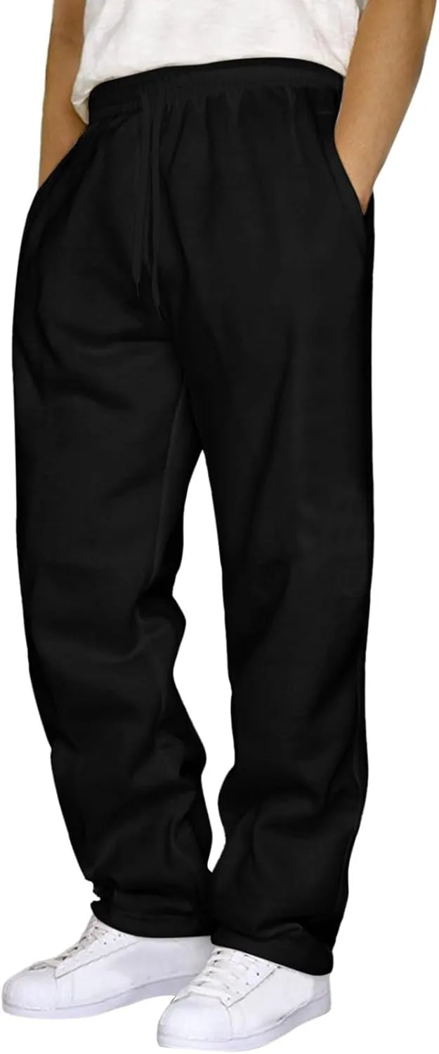 Mens Fleece Sweatpants Heavyweight Baggy Elastic Waist Joggers Pants with Pockets Wide Leg Trousers Sweat Pants