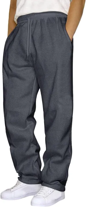 Mens Fleece Sweatpants Heavyweight Baggy Elastic Waist Joggers Pants with Pockets Wide Leg Trousers Sweat Pants