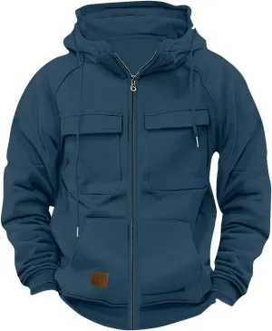 Men's Full-Zip Hoodie with Multiple Pockets, Soft Fleece, Adjustable Drawstring Hood, Casual Wear