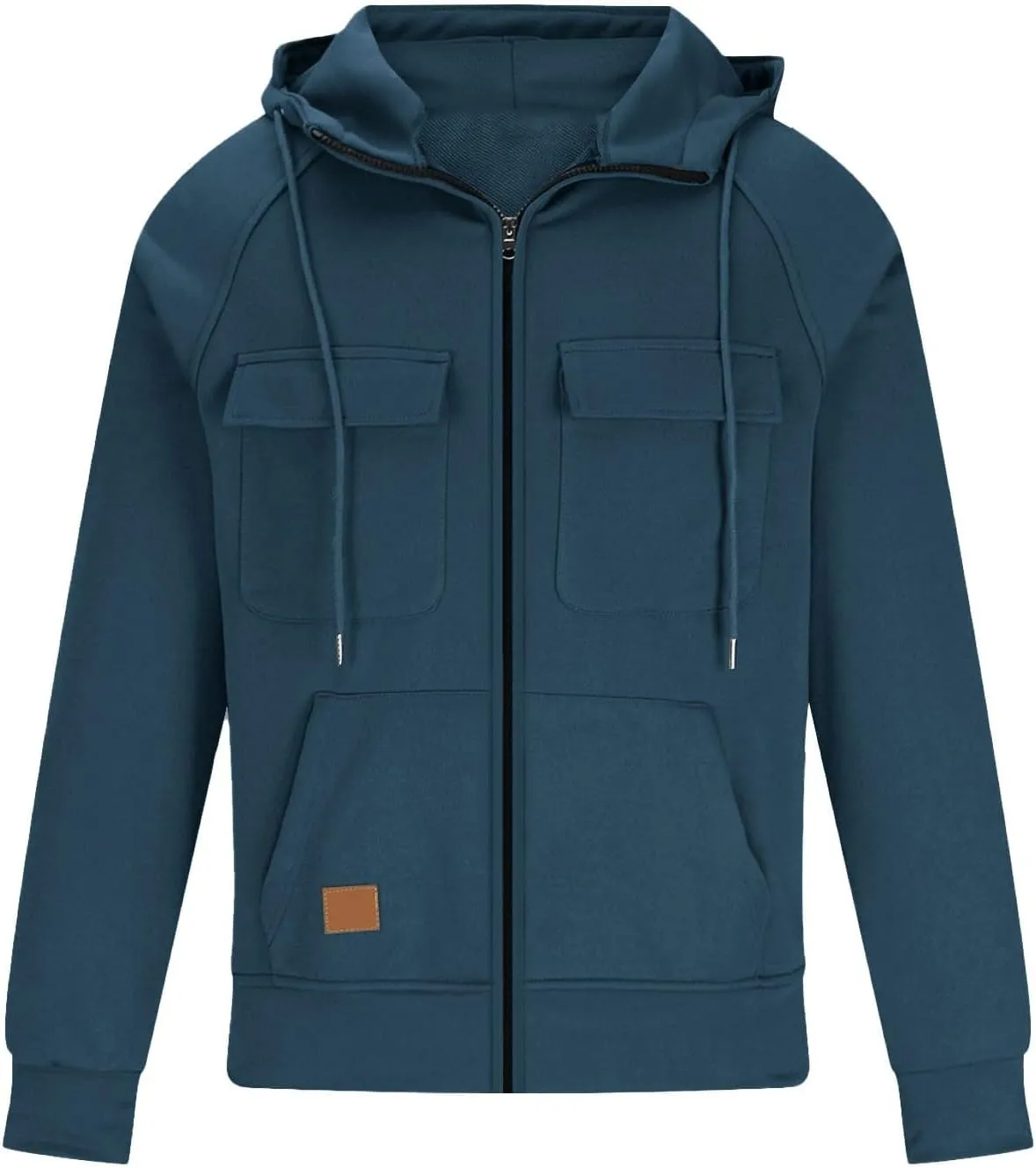Men's Full-Zip Hoodie with Multiple Pockets, Soft Fleece, Adjustable Drawstring Hood, Casual Wear