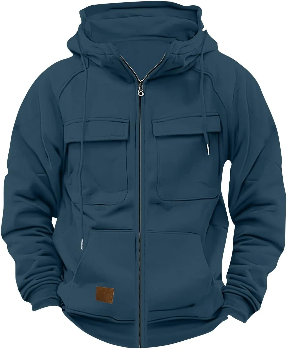 Men's Full-Zip Hoodie with Multiple Pockets, Soft Fleece, Adjustable Drawstring Hood, Casual Wear