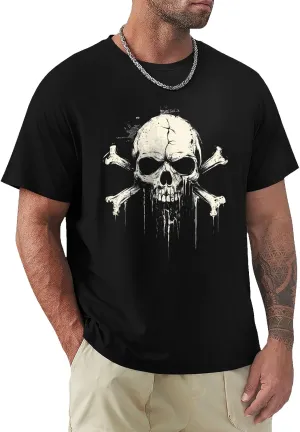 Mens Graphic Skull Print T-Shirts Cotton Streetwear Washed T-Shirts Retro Tees Short Sleeve Crewneck Oversized Top