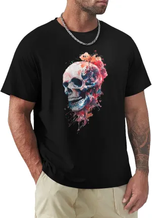 Mens Graphic Skull Print T-Shirts Cotton Streetwear Washed T-Shirts Retro Tees Short Sleeve Crewneck Oversized Top