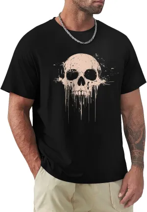 Mens Graphic Skull Print T-Shirts Cotton Streetwear Washed T-Shirts Retro Tees Short Sleeve Crewneck Oversized Top