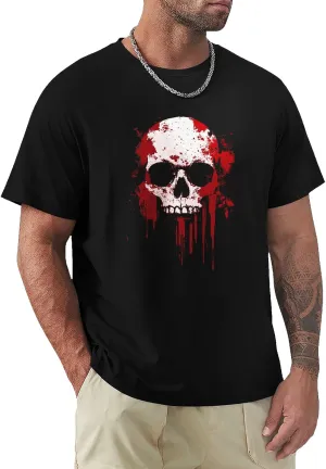 Mens Graphic Skull Print T-Shirts Cotton Streetwear Washed T-Shirts Retro Tees Short Sleeve Crewneck Oversized Top