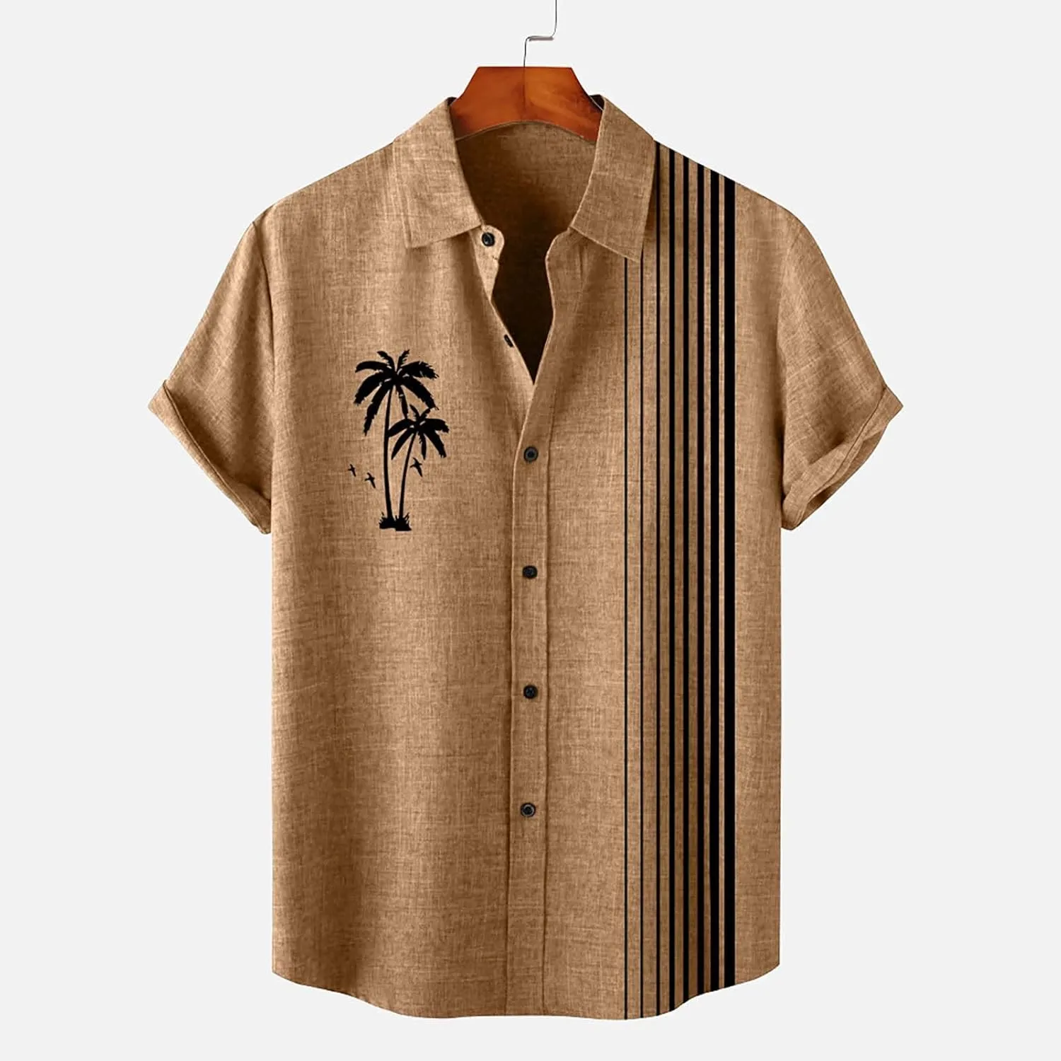 Men's Hawaiian Shirt Vintage Casual Coconut Printed Bowling Shirt Short Sleeve Button Down Summer Beach Shirts