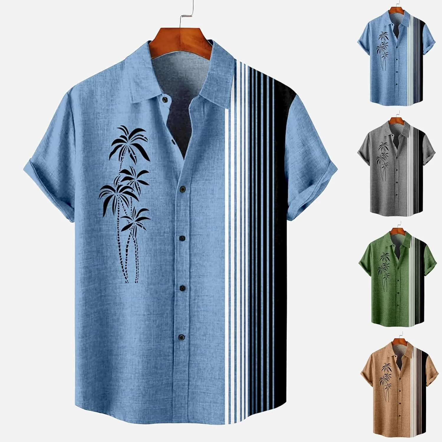 Men's Hawaiian Shirt Vintage Casual Coconut Printed Bowling Shirt Short Sleeve Button Down Summer Beach Shirts
