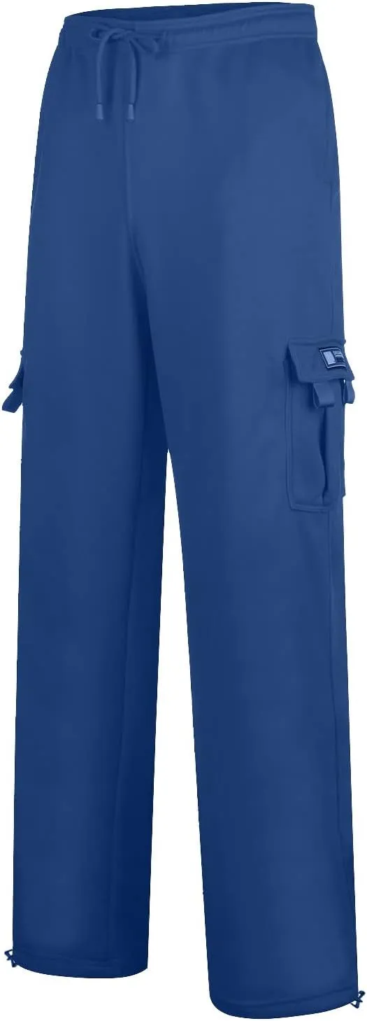 Men's Heavyweight Cargo Fleece Sweatpants Stretch Elastic Waist Joggers Athletic Pants Drawstring Trousers with Pockets