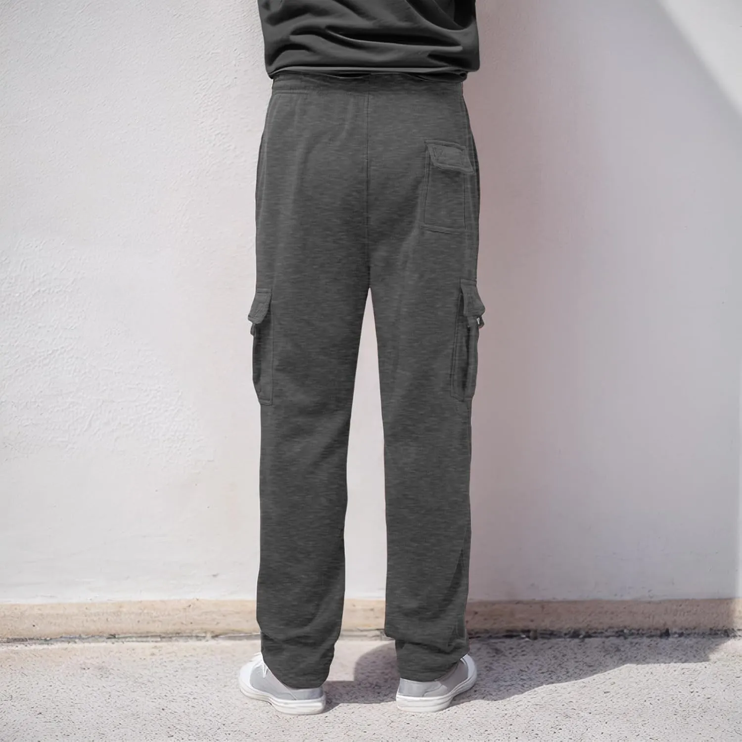 Men's Heavyweight Cargo Fleece Sweatpants Stretch Elastic Waist Joggers Athletic Pants Drawstring Trousers with Pockets